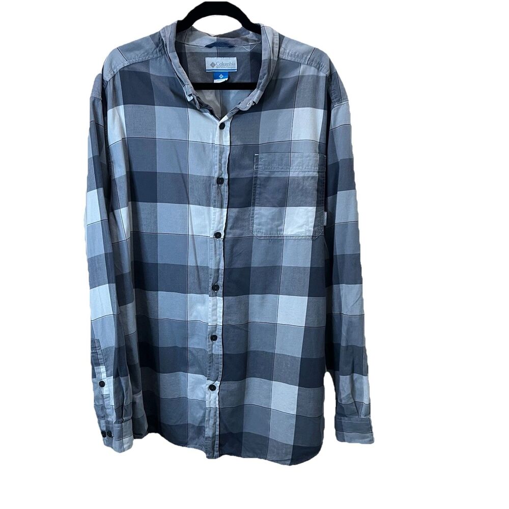 Columbia Shirt Mens Size XXL Gray Plaid Check Long Sleeve Button Down Cotton